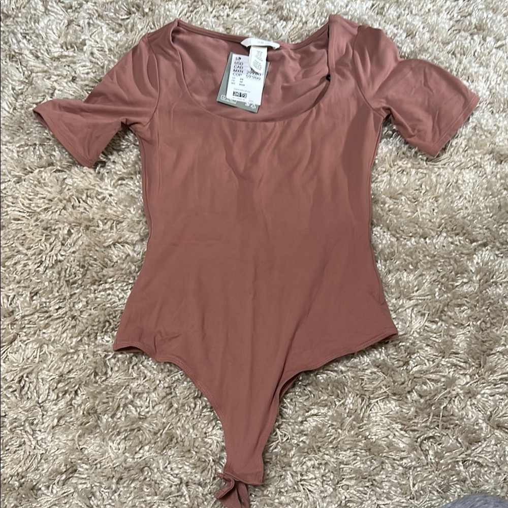 H&M Pink Fitted Bodysuit with Tie Front